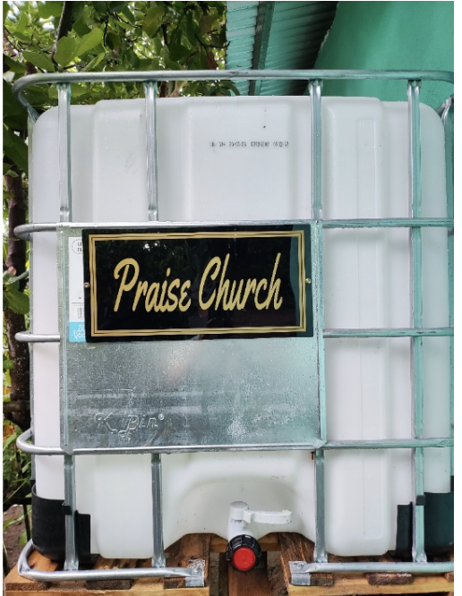 Praise Church water tank at Keith Chapel